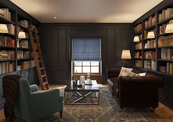 Oak Leaves Velvet, Midnight - Roman Blind - Image 8